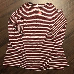 Pink Blush Oversized White/Burgundy Striped Woman's Blouse Top 3/4 Sleeve 3X